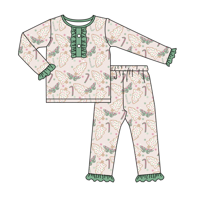 Baby Girl Christmas Trees Candy Shirt Pants Pajamas Clothes Set