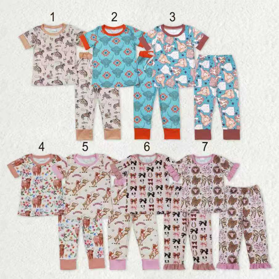 Sibling Baby Boys Girls Short Sleeves Shirts Pants Western Pajamas Sets Clothes RTS