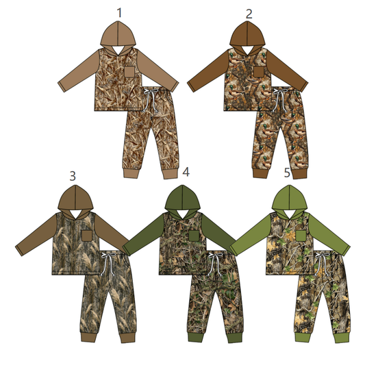 ( Moq 5 Each Style ) Sibling Baby Boys Kids Long Sleeves Camo Hoodie Shirts Pants Sets Clothes