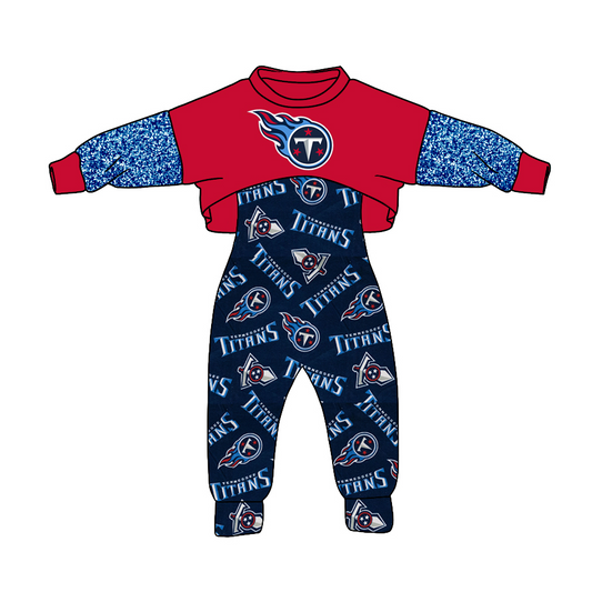 Baby Girl Long Sleeves Red Blue Tops jumpsuit Team Set