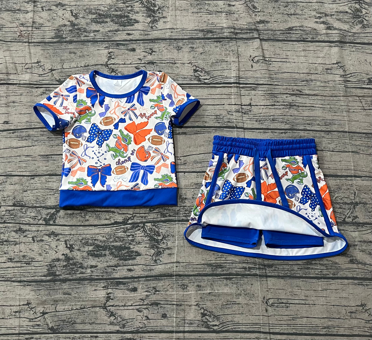 Baby Girls Toddler Short Sleeves Bows Football Team Shirt Shorts Yoga Blue Set RTS