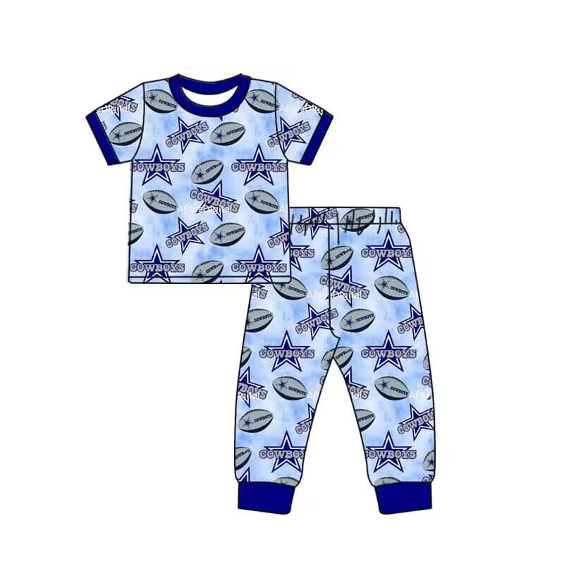 Baby Boy Cowboys Team Shirt Pants Pajamas Clothes Blue Set