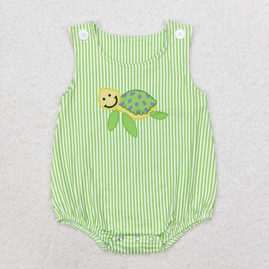 Baby Boy Sleeveless Turtle Stripes Green One Piece Romper