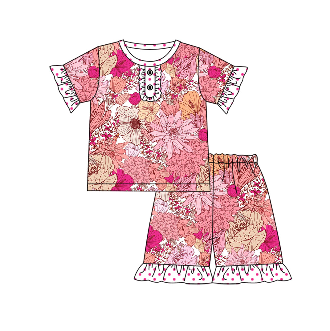 Baby Girl Short Sleeves Shirt Flower Shorts Pajamas Clothes Set Moq 5