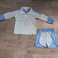 ( No moq ) Preorder Baby Girls Kids Blue Stripes Zipper Pullover Shorts Yoga Active Set Clothes
