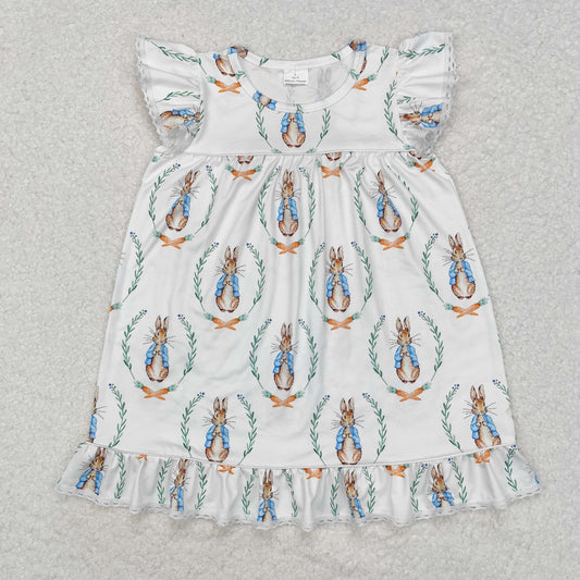 Baby Girl Short Sleeves Easter Rabbit Knee Length Dress