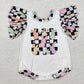 Baby Girl Infant  Short Sleeves Easter Checkered Rabbit Bubble Romper