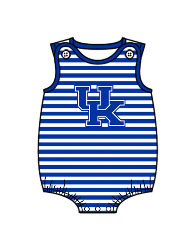 ( Moq 5 ) Baby Boys Infant Sleeveless UK Blue Stripes Team Bubble Romper
