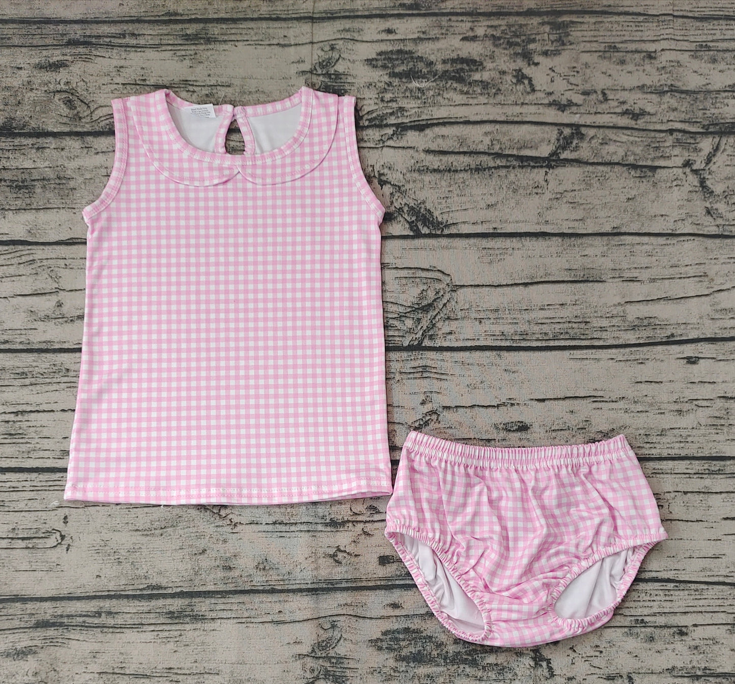 No moq Pre-order Baby Girl Pink Plaid Bummie Shorts Summer Set