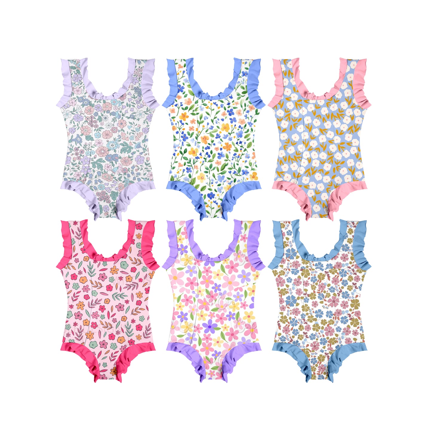( Moq 5 Each Style ) Sibling Baby Girls Kids Sleeveless Flower Summer One-piece Swimsuits