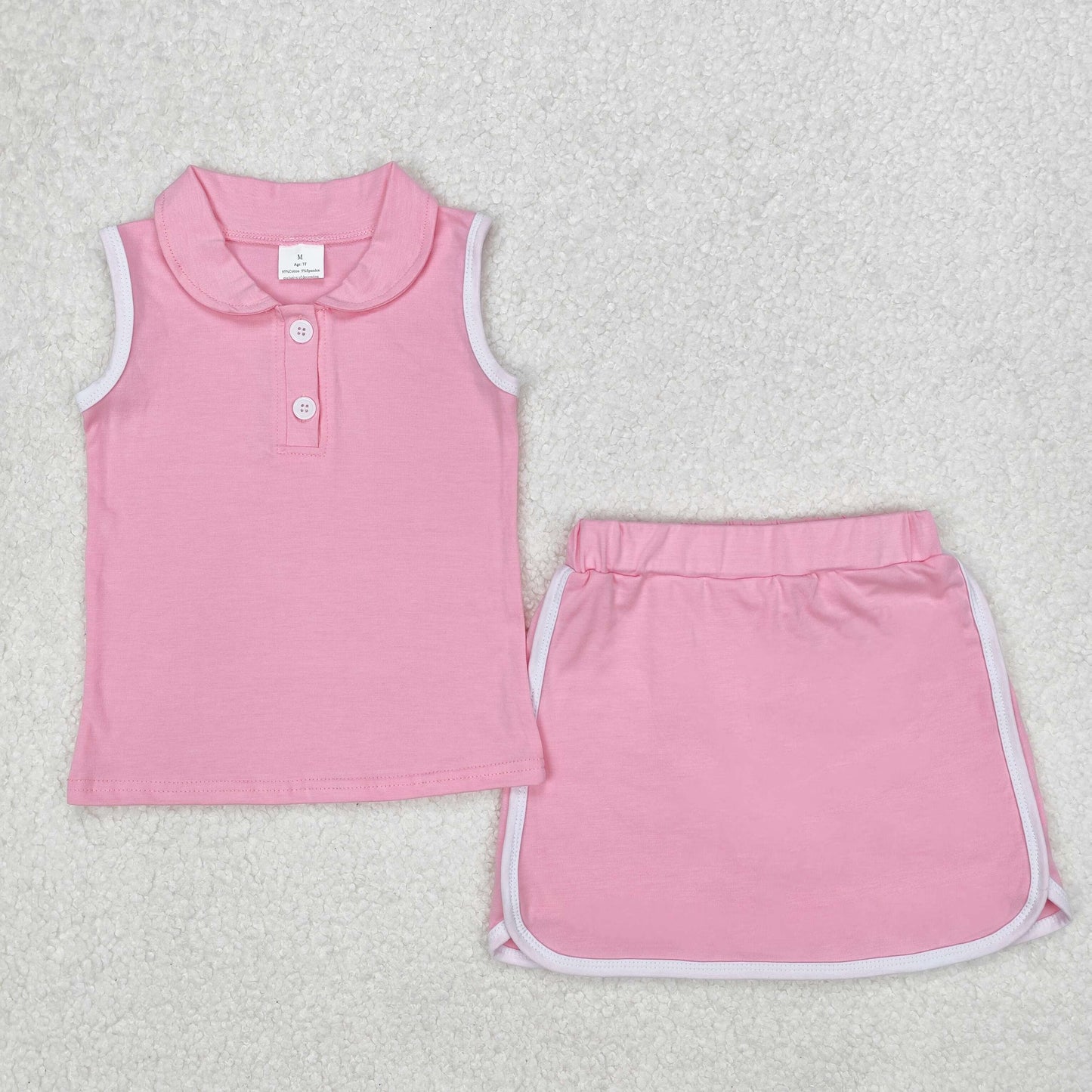 Baby Girl Pink Pullover Buttons Shirt Shorts Skirt Skort Clothes Sports Set RTS