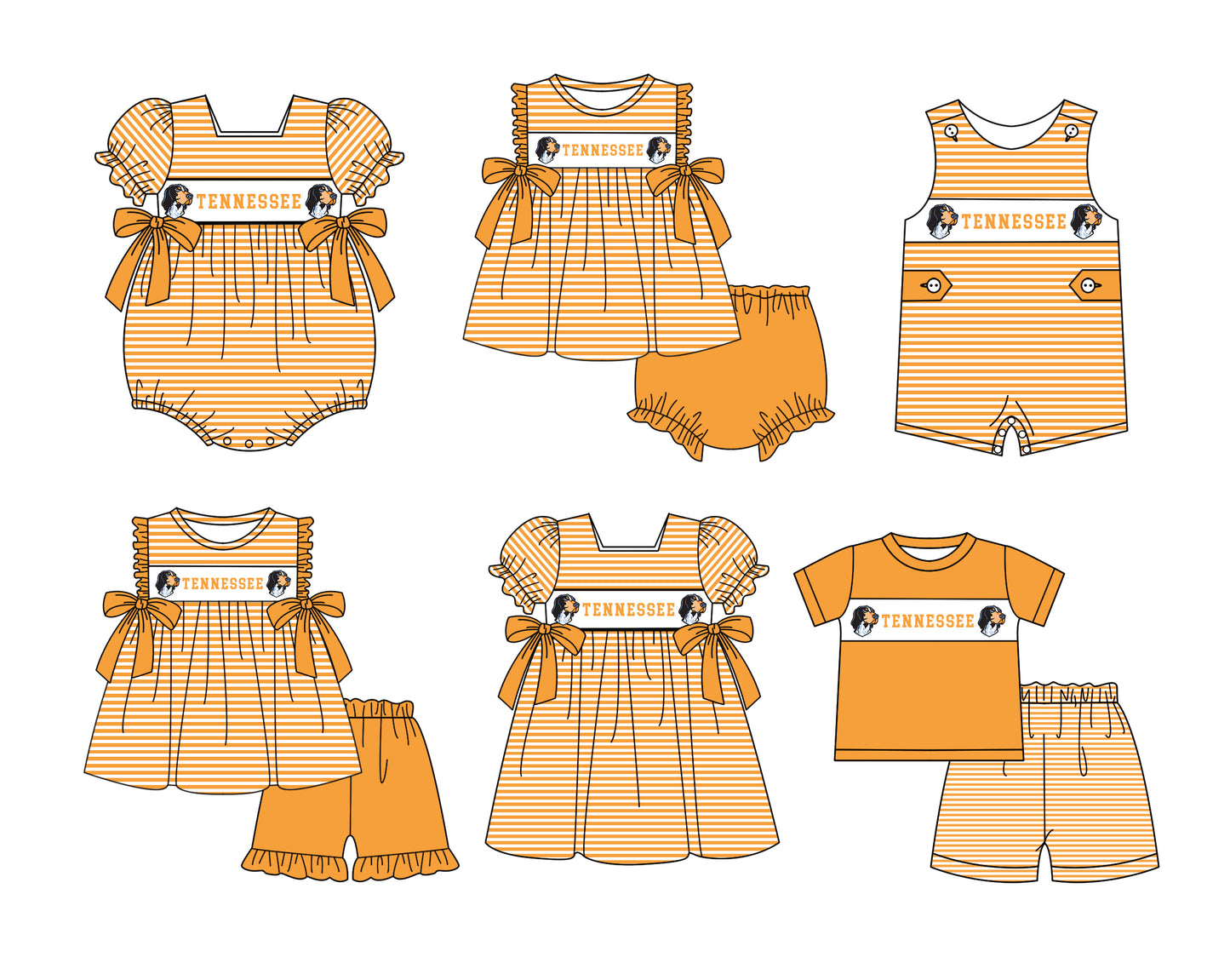 ( Moq 5 ) Baby Girls Toddler Dogs Orange Stripes Purple Bows Tops Bummie Shorts Team Set