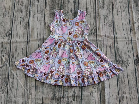 ( Moq 5  ) Baby Girl Sleeveless Cartoon Knee Length Ruffle Dress