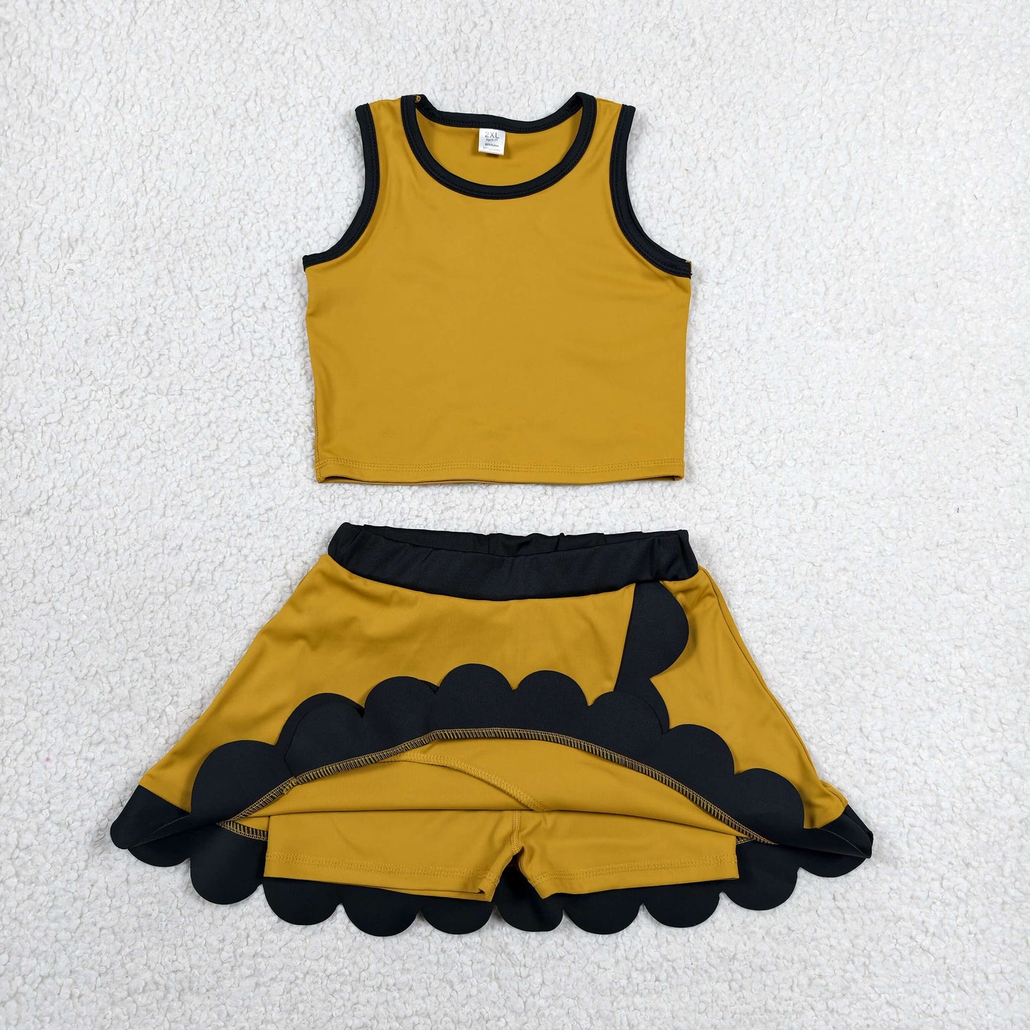 Baby Girls Kids Sleeveless Tops Scallop Skirt Shorts Set Yoga Active Clothes RTS