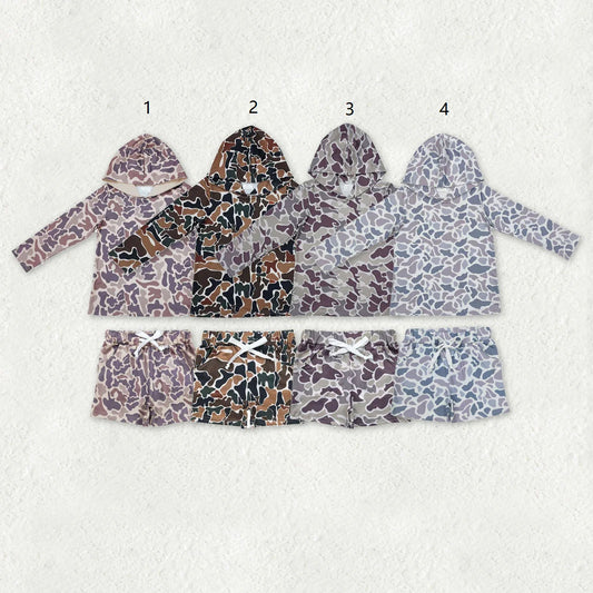 Sibling Baby Boys Kids Long Sleeves Camo Hoodie Shirt Pockets Shorts Clothes Outfits RTS