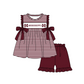 ( Moq 5 ) Baby Girls Toddler Short Sleeves Bows M Dark Red Stripes Tunic Red Shorts Team Set