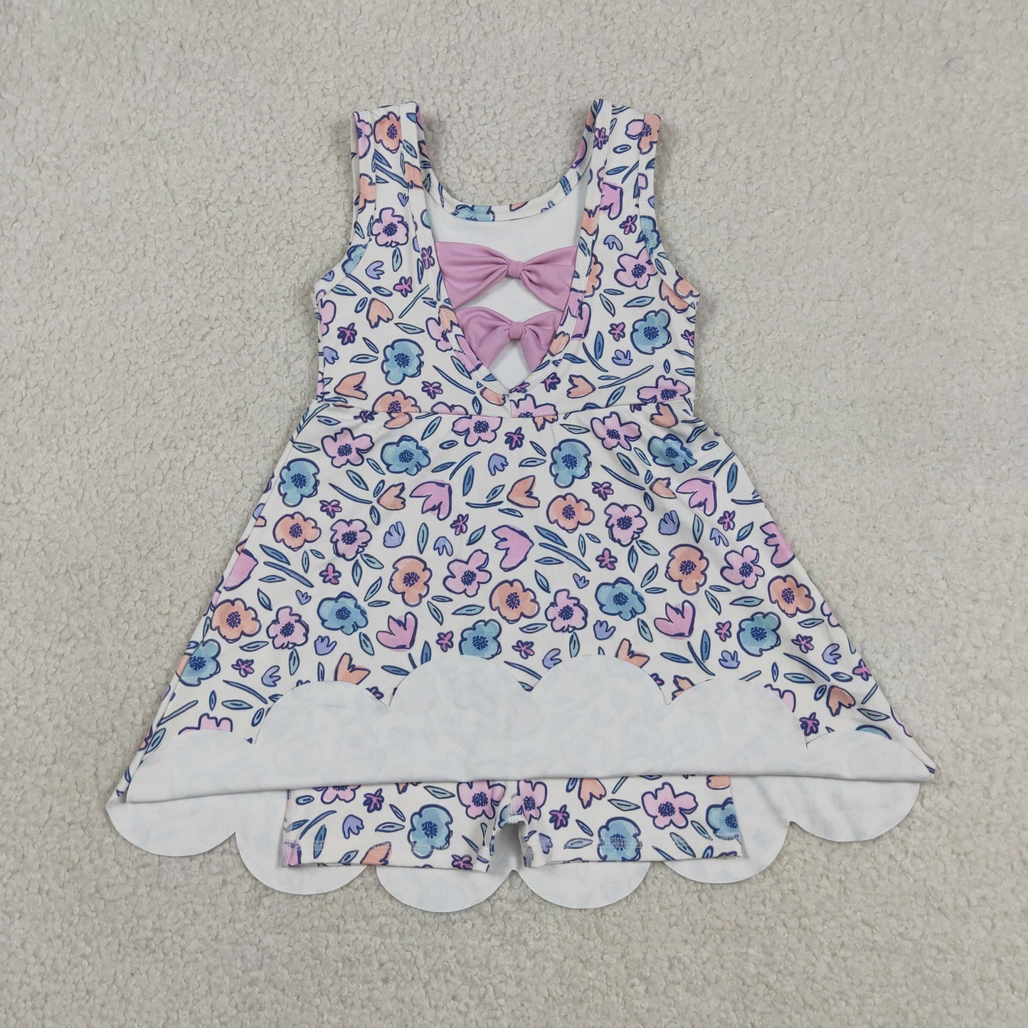 Baby Girls Kids Sleeveless Bows Flower Shorts Scallop Knee Length Dress Yoga Clothes  RTS