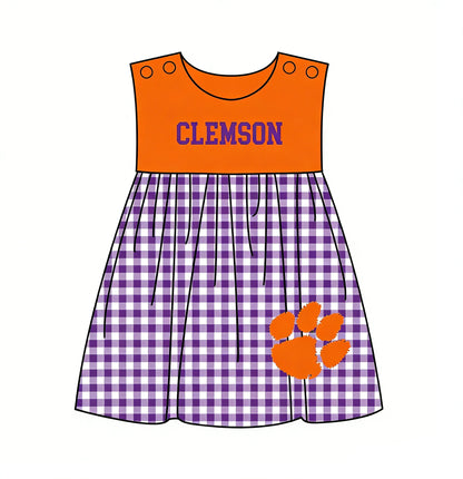 ( Moq 5 Each Style ) Baby Boys Girls Kids Purple Plaid Team Sibling Rompers Dress Sets