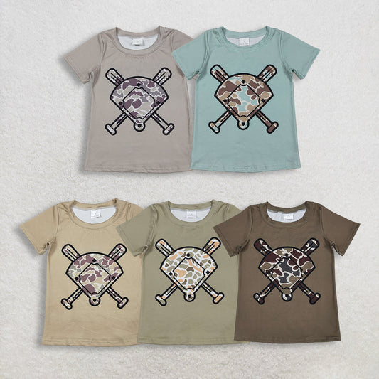 Sibling Baby Boys Short Sleeves Camo Baseballs Summer Shirt Tops RTS