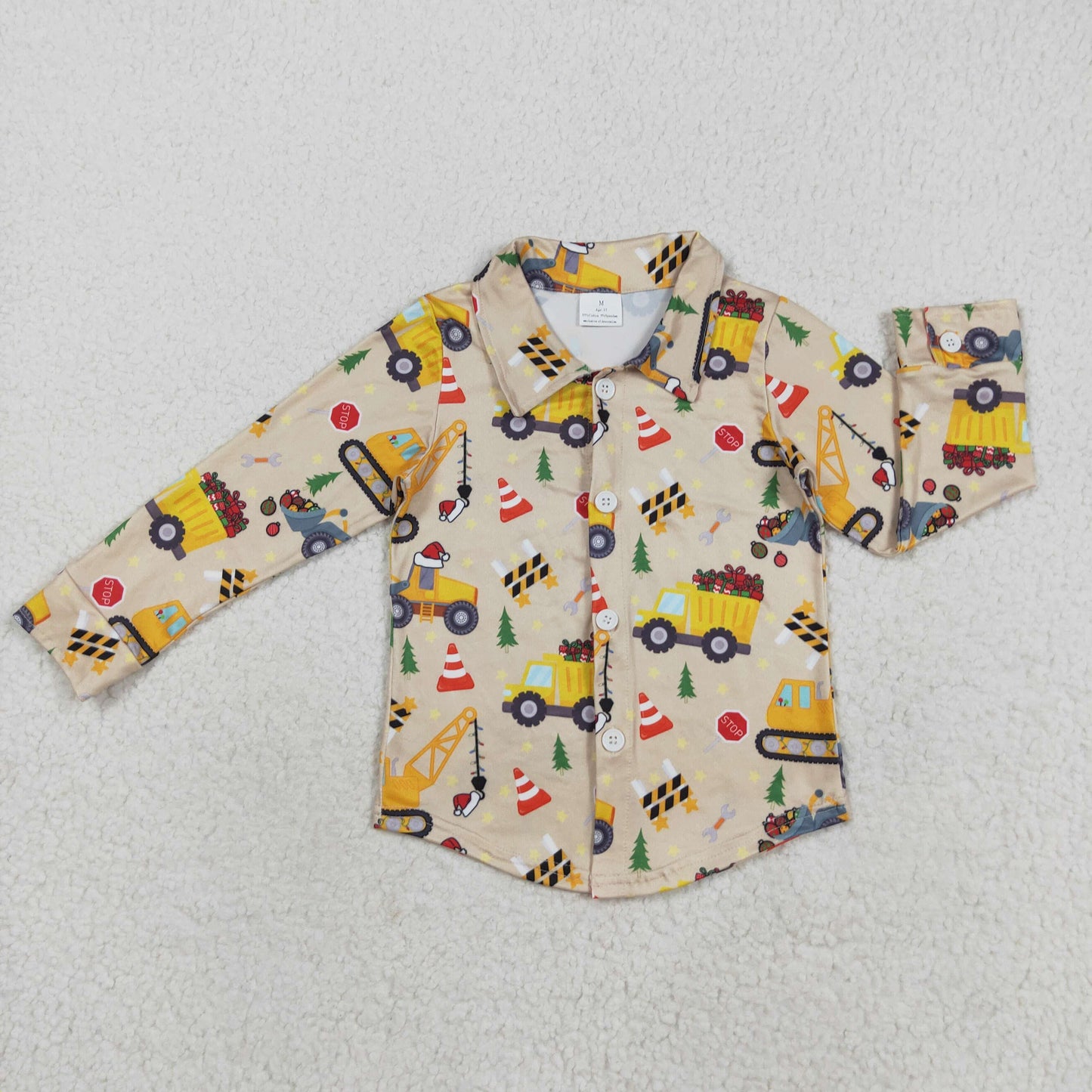 Baby Boy Long Sleeves Trucks Christmas Buttons Shirt Tops RTS