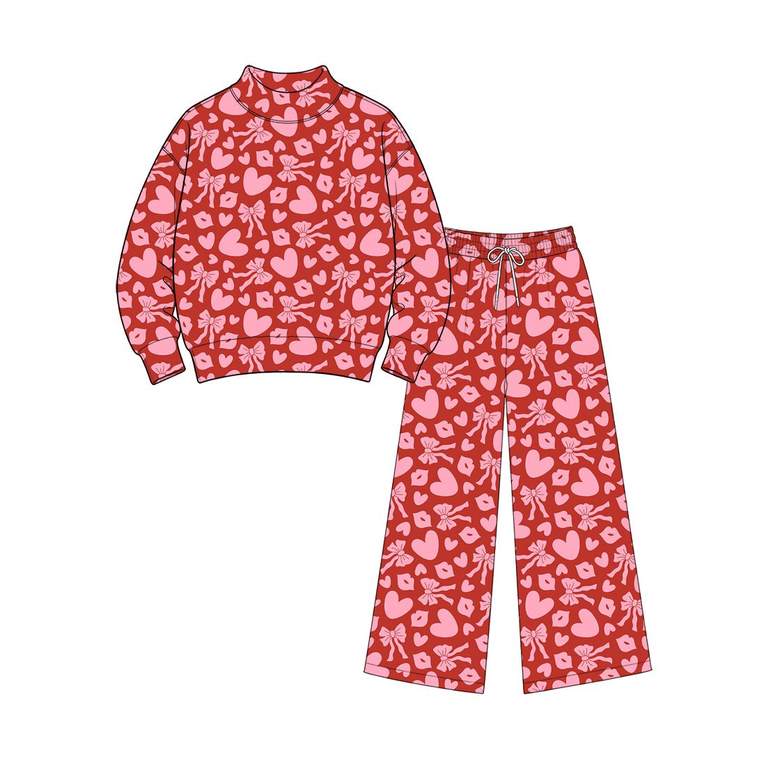 ( Moq 5 ) Preorder Adult Women Long Sleeves Hearts Bows Shirt Pants Valentine Set Clothes