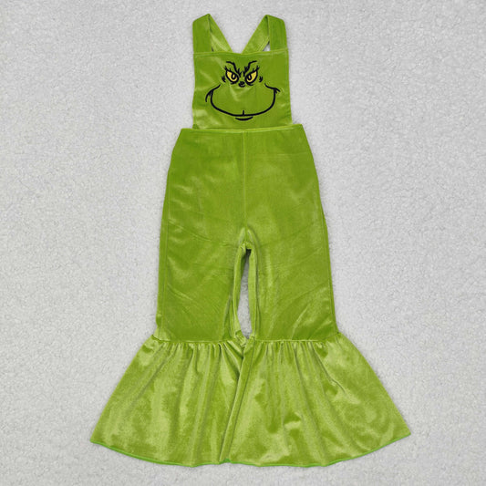 Baby Girl Embroidery Christmas Green Frog Velvet Jumpsuit