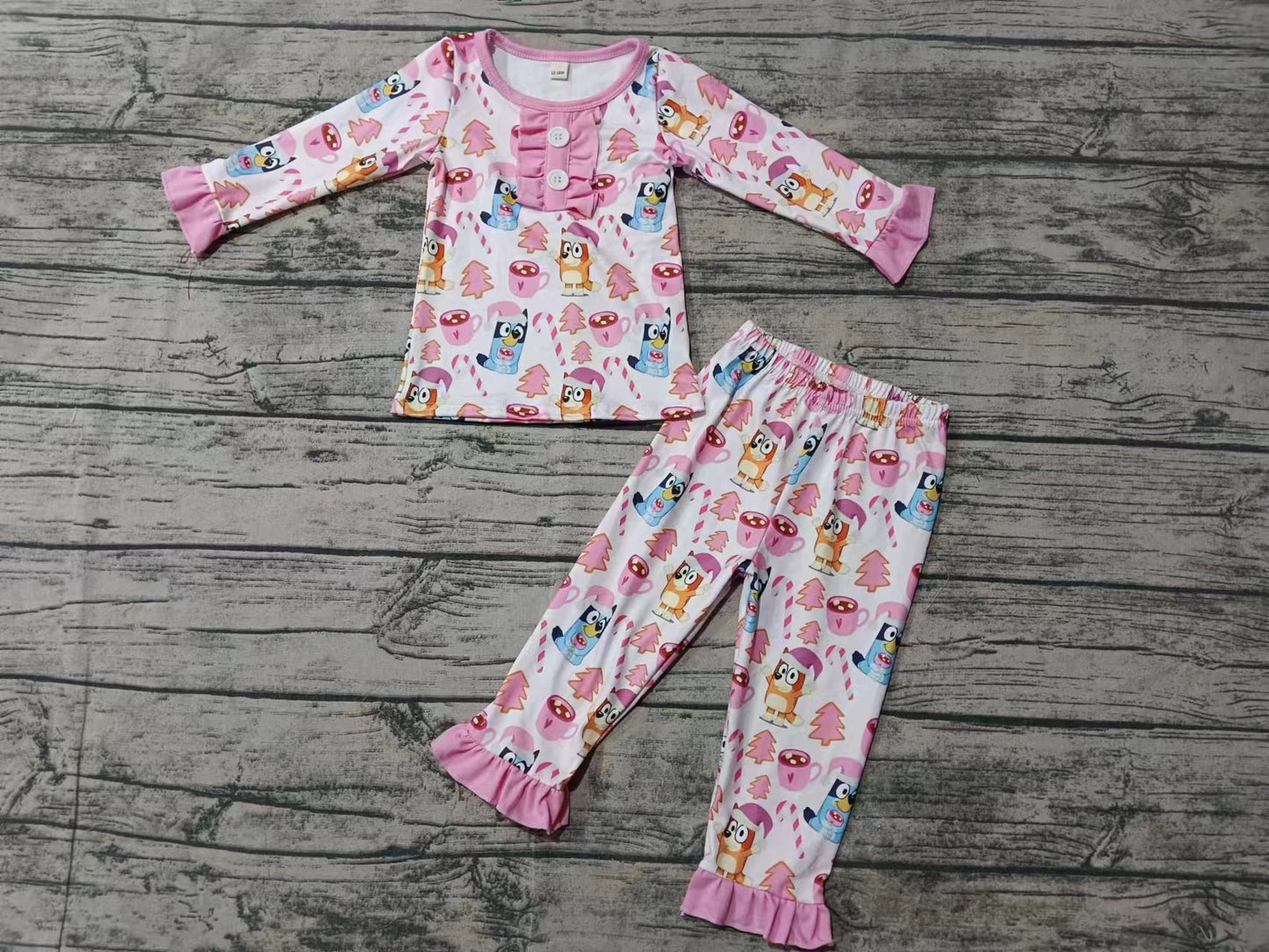 Baby Girl Long Sleeves Dog Shirt Pants Pajamas Christmas Pink Set Moq 5