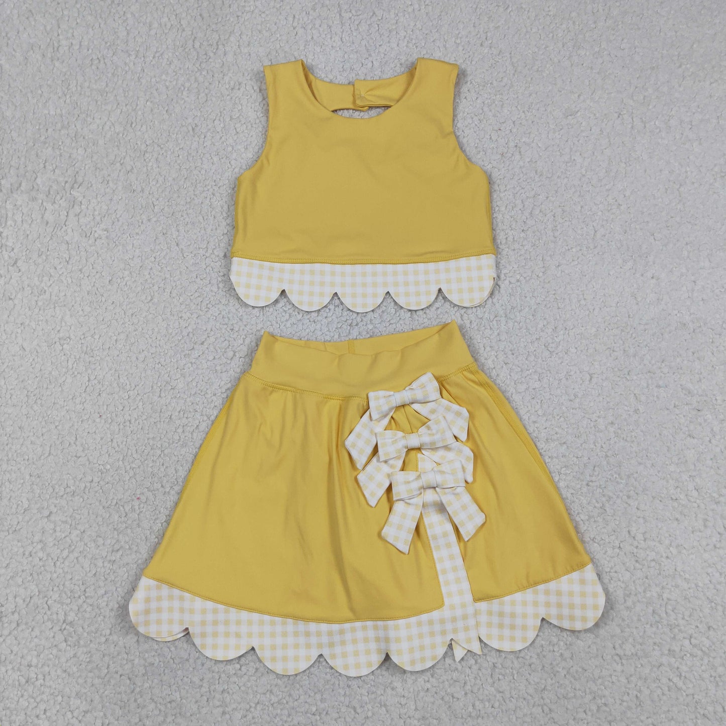 Baby Girls Yellow Sleeveless Tops Bows Skirt Shorts Yoga Clothes Set RTS