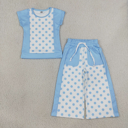 Baby Girl Kids Short Sleeves Dots Shirt Pockets Pants Set Clothes RTS