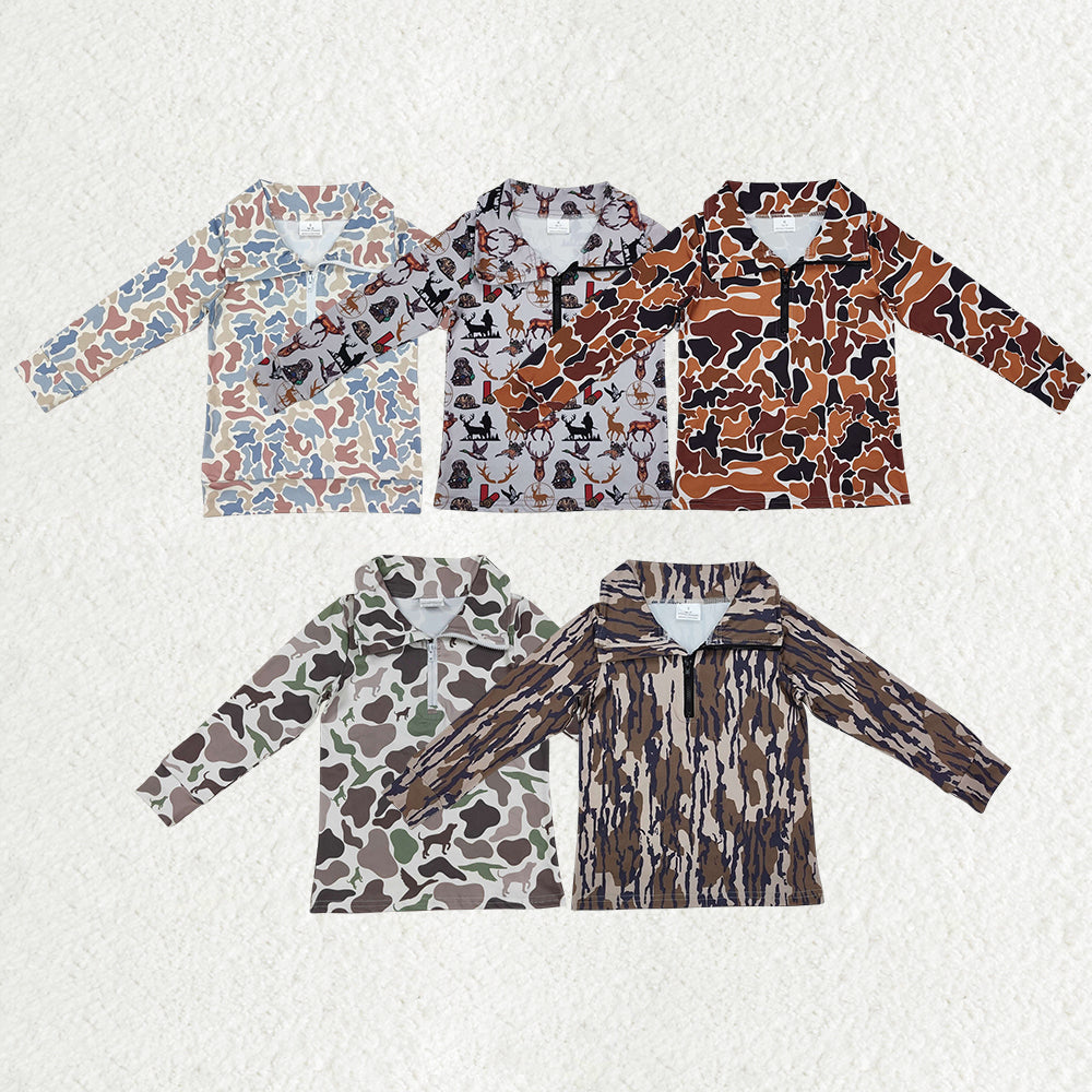 Sibling Baby Boys Kids Long Sleeves Camo Zipper Hunting Pullovers Shirts RTS