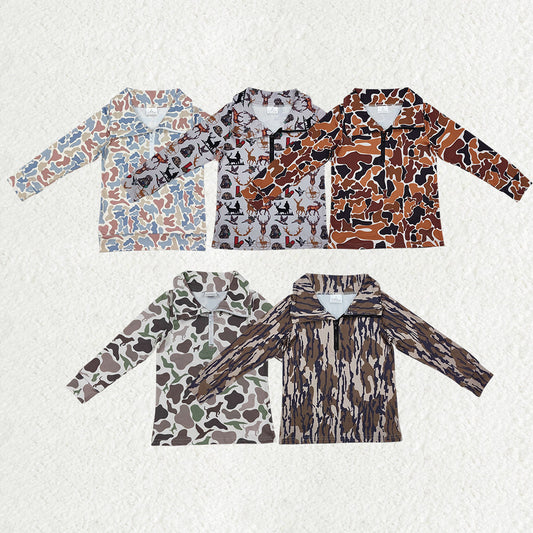 Sibling Baby Boys Kids Long Sleeves Camo Zipper Hunting Pullovers Shirts RTS