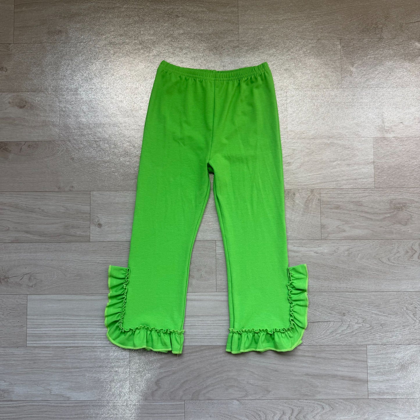 ( No moq ) Baby Girls Kids Green Ruffle Pants Bottoms Cotton Clothes