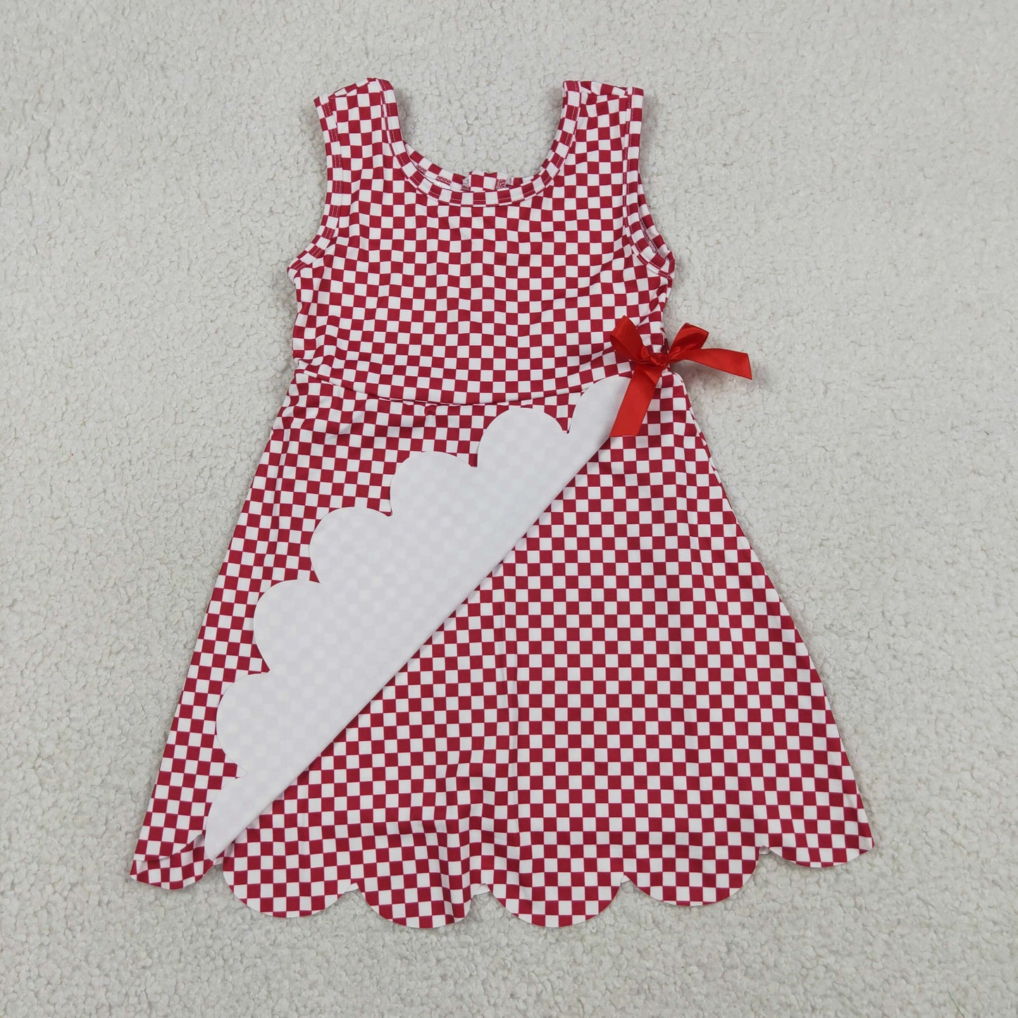 Baby Girls Toddler Sleeveless Red Plaid Yoga Active Knee Length Scallop Dress RTS
