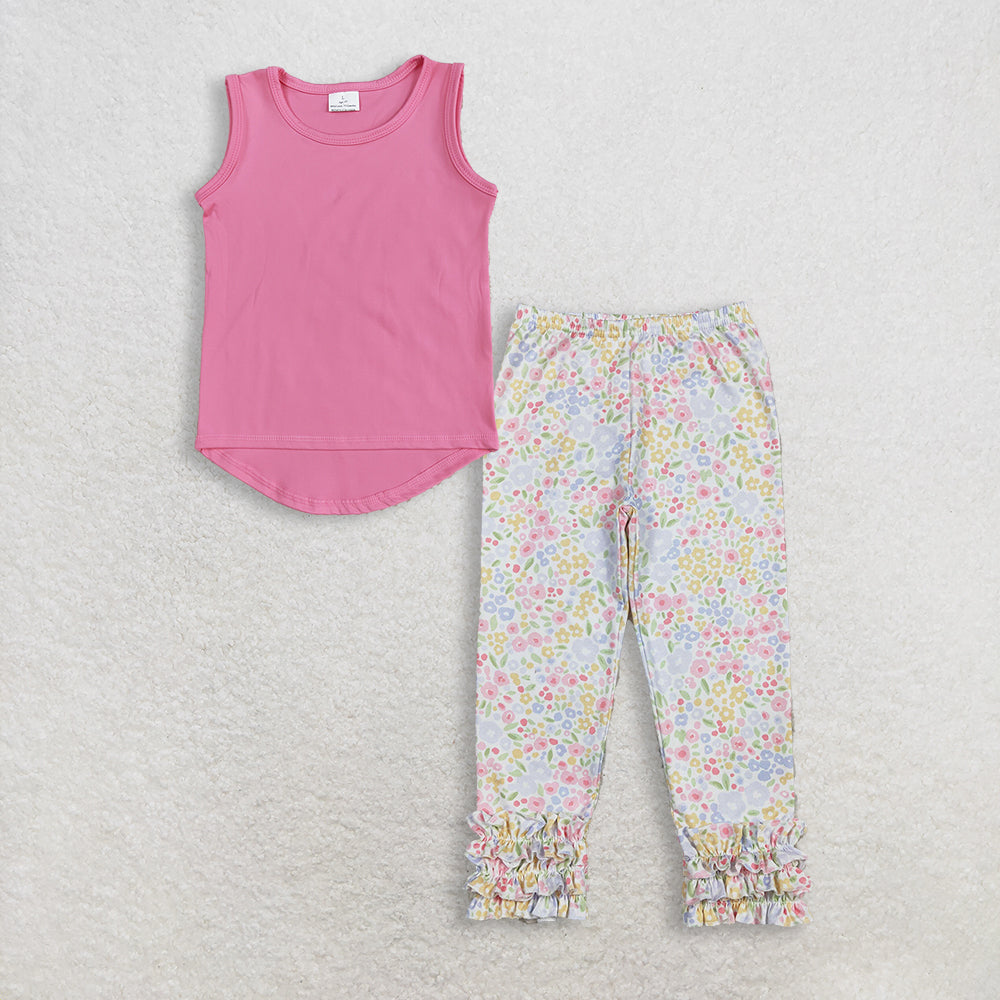 Baby Girl Kids Sleeveless Yoga Tops Floral Ruffle Pants Set Clothes RTS