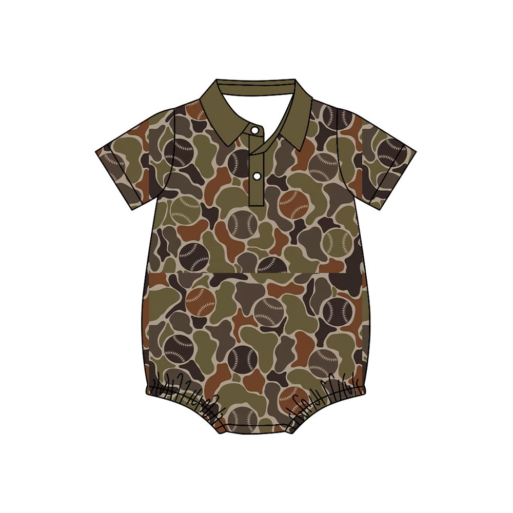 ( Moq 5 ) Preorder Baby Boys Infant Short Sleeves Baseball Camo Bubble Romper Clothes