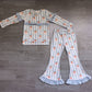 Baby Girls Kids Long Sleeves Christmas Santa Blue Ruffle Shirt Bell Pants Set Clothes RTS