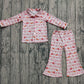 Kids Girl Long Sleeves Pumpkin Pie Bows Buttons Shirt Pants Thanksgiving Pajamas Set RTS