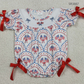 Baby Girls Short Sleeves Embroidery Flags Bows Stars 4th of July Bubble Romper RTS