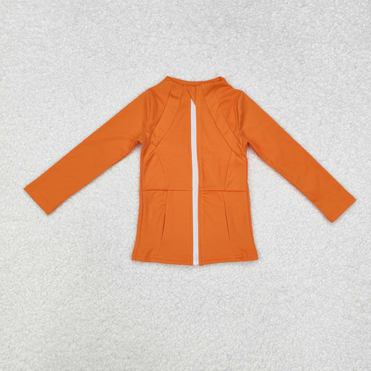 Baby Girl Orange Zipper Pocket Yoga Active Wear Shirt Tops