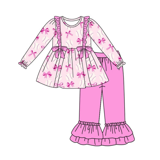 Baby Girl Long Sleeves Valentines Bows Baseball Tunic Pink Pants Clothes Set Moq 5