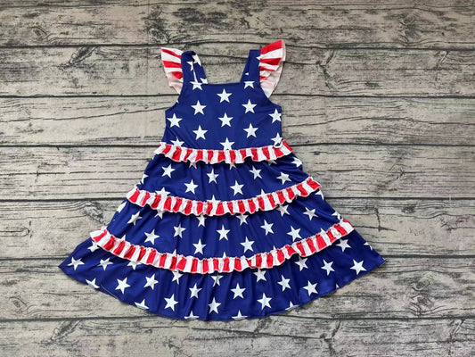 No moq Pre-order Baby Girl July 4th Stars Ruffle Dress