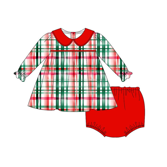 Baby Girl Red Green Plaid Tunic Shorts Christmas Bummie Set