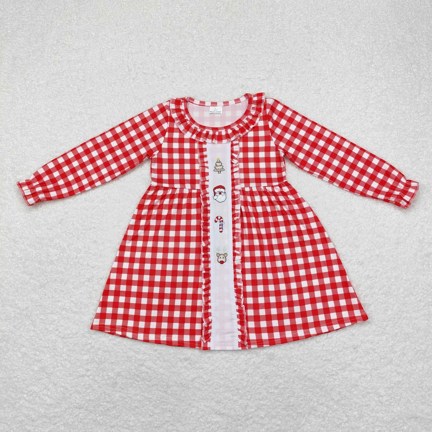 Baby Girl Checkered Embroidery Santa Christmas Dress