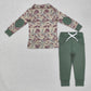 Baby Boy Long Sleeves Fall Green Camo Pullovers Tops Shirt Pants Clothes Set