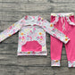Baby Girls Flower Long Sleeves Zipper Shirt Ruffle Pockets Pink Pants Set RTS