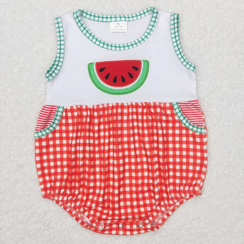 Baby Boy Girl Embroidery Watermelon Sibling Summer Romper Clothes Set