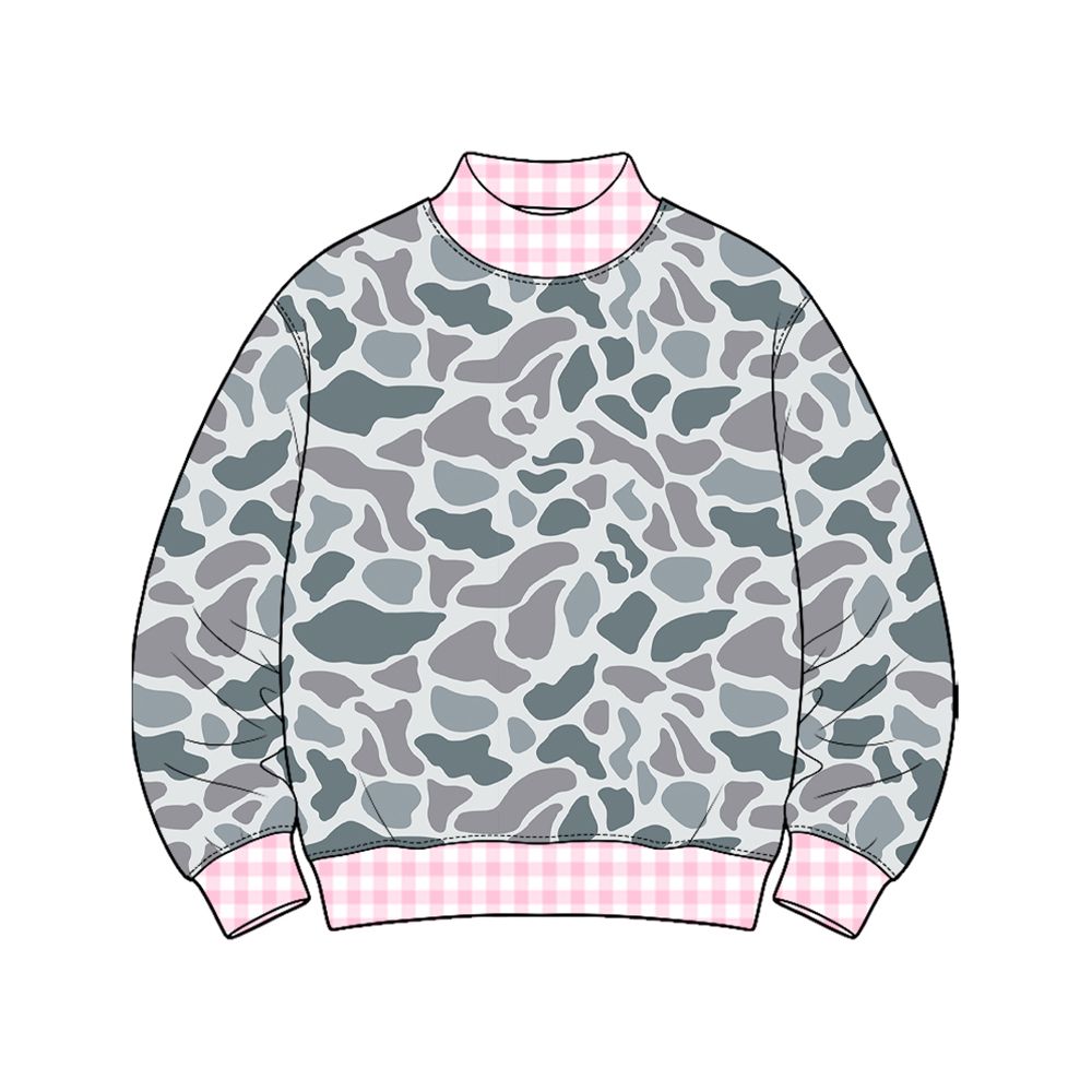( Moq 5 ) Preorder Baby Girls Toddler Long Sleeves Plaid Shirt Tops Grey Camo Clothes