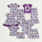 Sibling Baby Girls Adult Women Short Sleeves Singer Characters Purple Bows Dress Family Pajamas Set RTS
