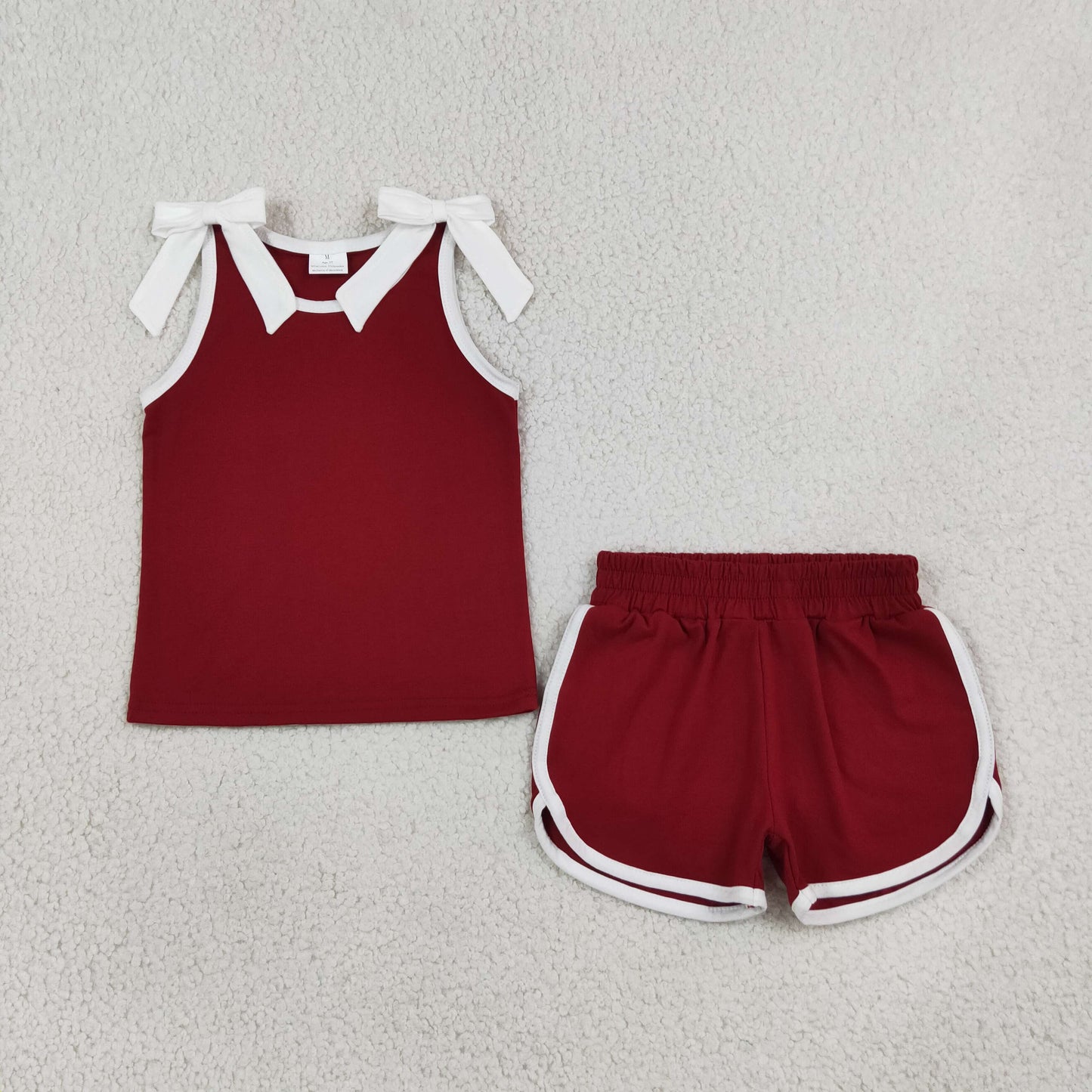 Baby Girls Kids Sleeveless Bows Shirt Shorts Dark Red Set Summer Clothes RTS