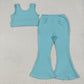 Baby Girl Straps Blue Vest Tops Bell Bottom Pants Yoga Active Wear Clothes Set RTS